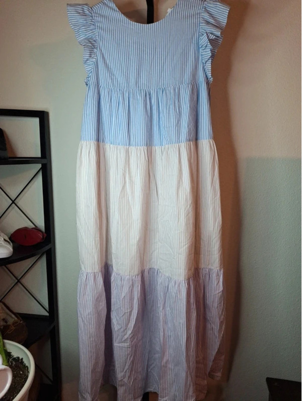 English Factory colorblock striped tiered maxi dress